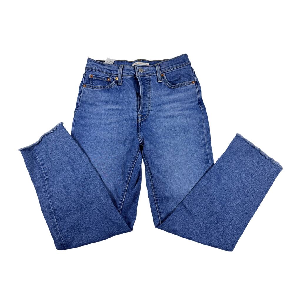 Levi’s Wedgie Straight Jeans Women’s 29 Blue High Rise Raw Hem Stretch Denim